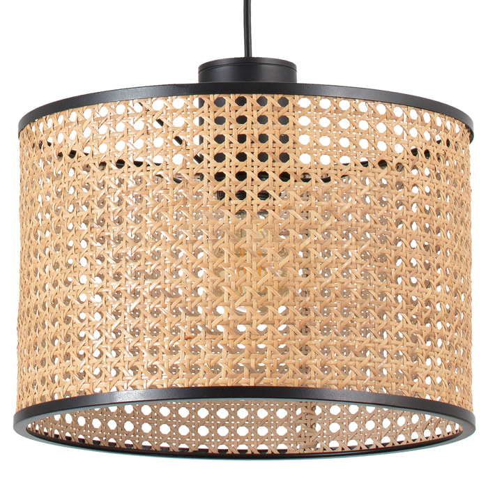 MAMBO 320 Lampada sospensione nera/ratan con spina