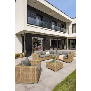 MONTMARTRE - Salon de jardin 6 places en résine tressée miel