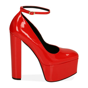 Décolleté platform rosse in vernice, tacco 15 cm