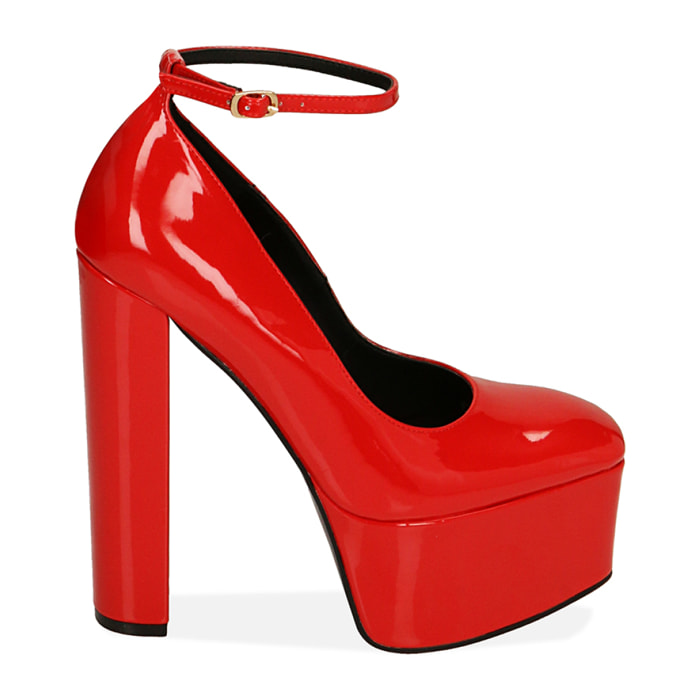 Décolleté platform rosse in vernice, tacco 15 cm