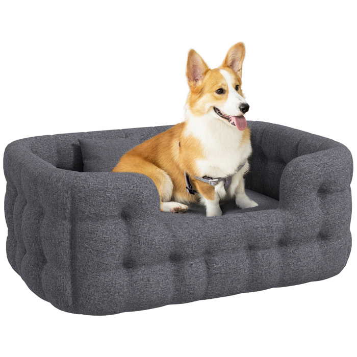 Cama para Perros Medianos Cama para Mascotas con 2 Almohadas Colchón para Perros con Base Antideslizante Funda Extraíble y Lavable 90x60x35 cm Gris