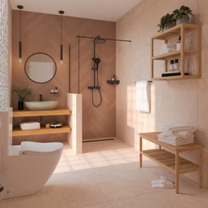 Système de douche mural avec mitigeur monocommande + douche de tête + douchette à main 3 jets, noir mat (SATSSPKCNEW)