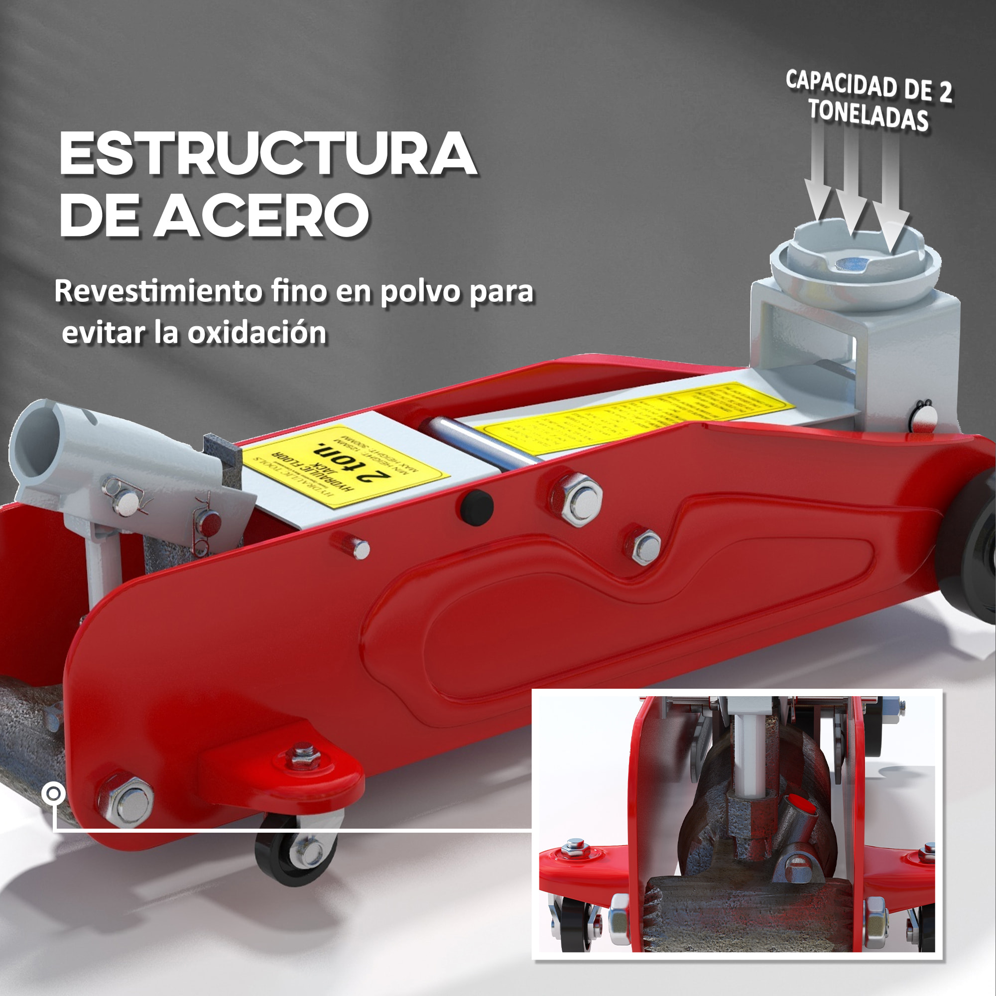 Gato Hidráulico para Coche de 2 Toneladas Gato Hidráulico con Altura Ajustable 12-30 cm y 4 Ruedas para Apoyar Coches Automóviles Rojo y Amarillo