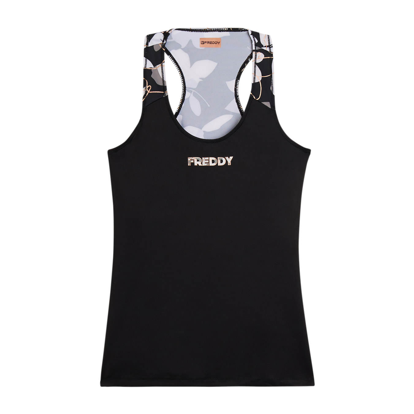 Canotta sportiva in tessuto tecnico con inserto floreale