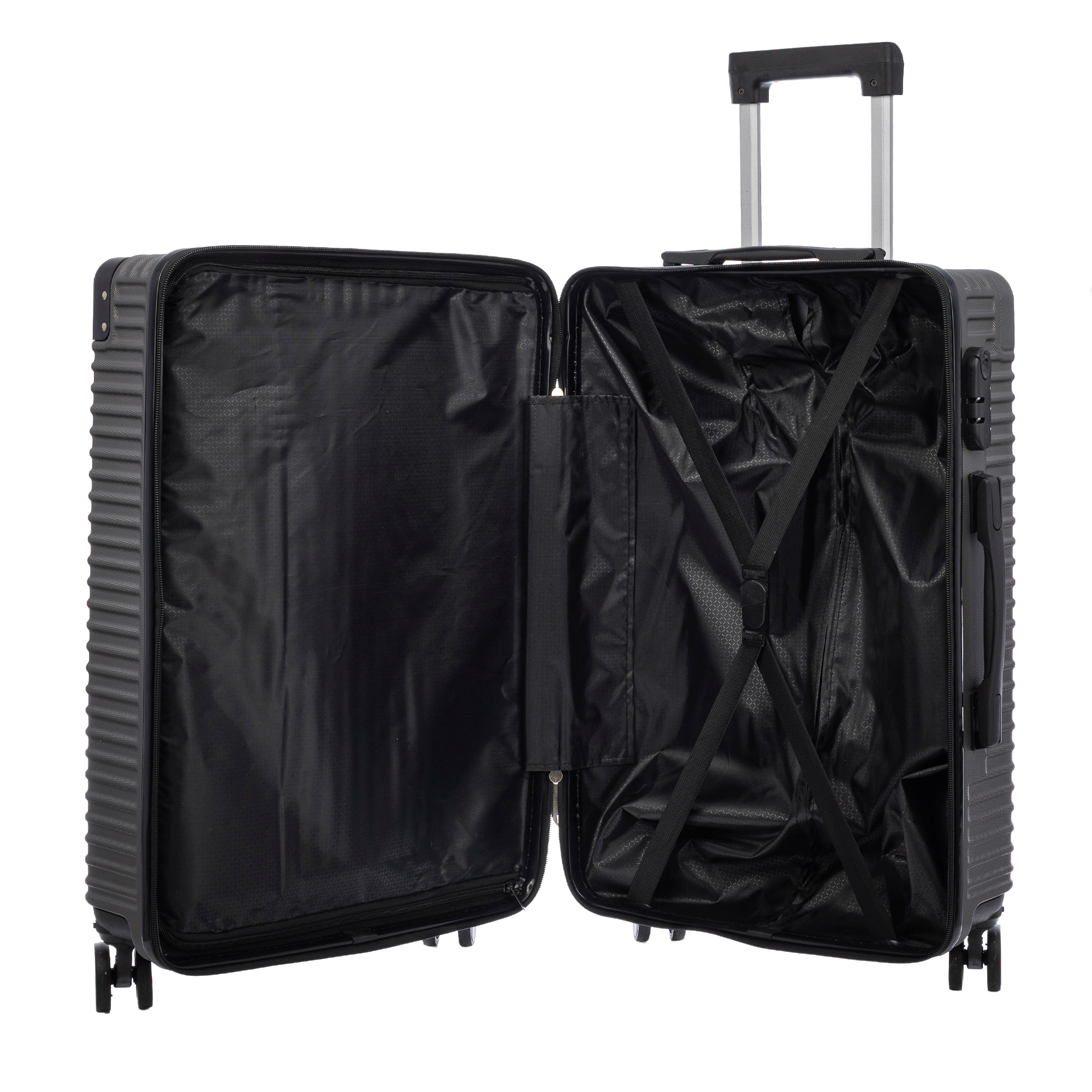 Juego de 3 maletas Trolley, en material ligero ABS de alta resistencia con esquinas reforzadas. Cerradura numérica y 4 ruedas dobles extraíbles y giratorias 360°.