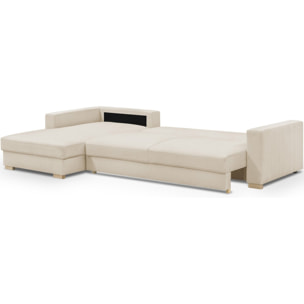 Canapé d'angle à gauche convertible 5 places en tissu chenille - ROBIN