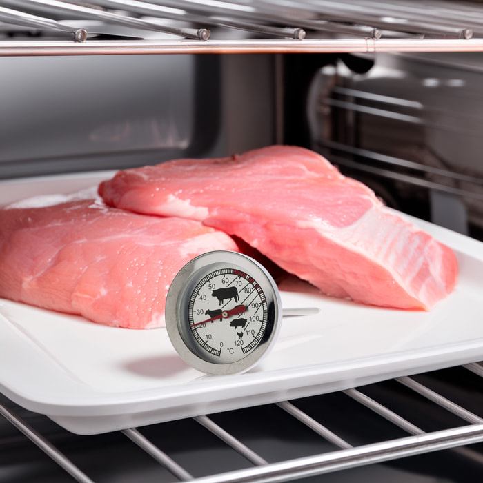 termómetro para carne de acero inoxidable - resistente hasta 300 grados - indicador de temperatura hasta 120 grados