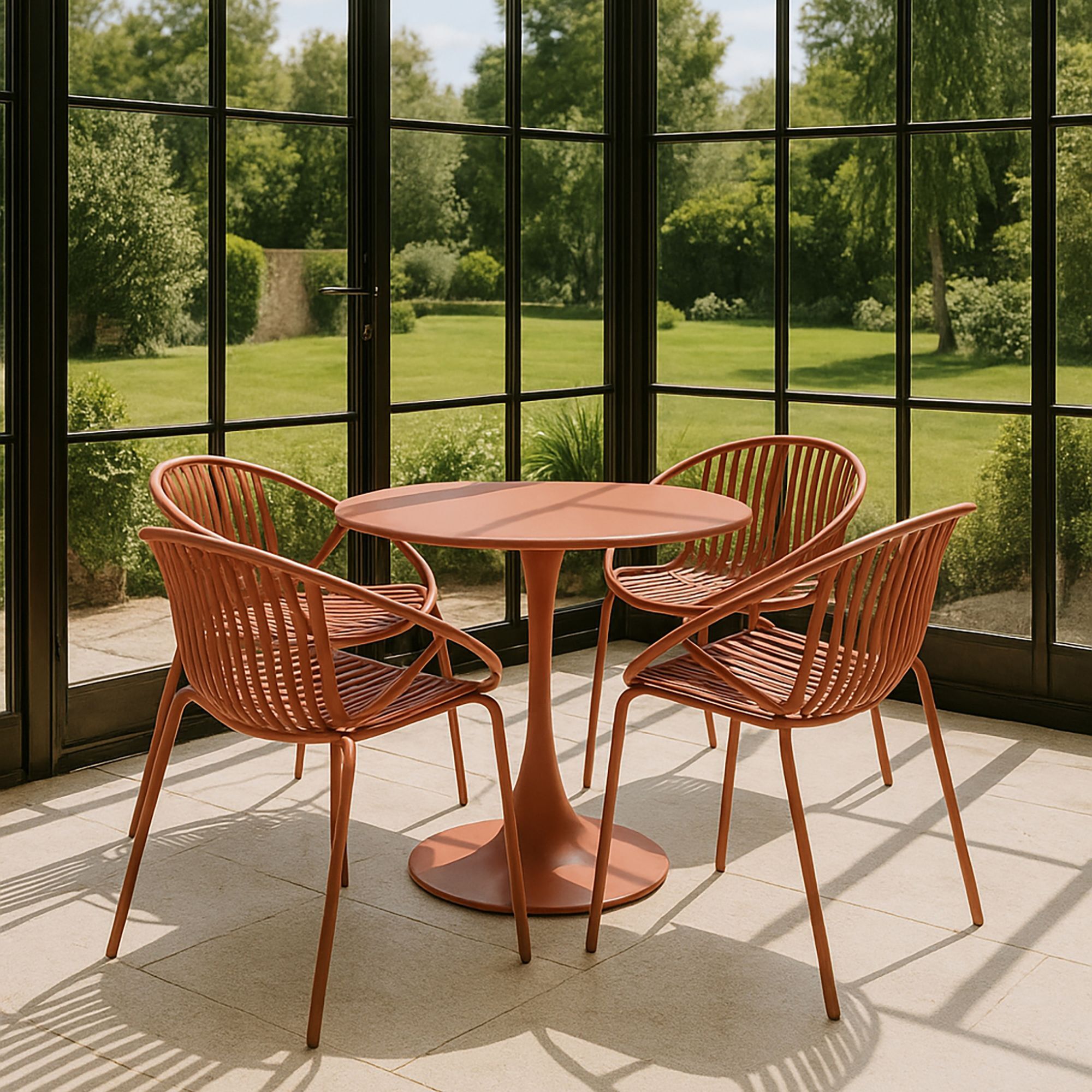 Lot de 4 fauteuils de table brique en polypropylène et métal  CALYPSO