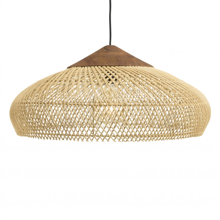 ALIDA - Suspension 65x65cm en rotin couleur naturelle et teck recyclé