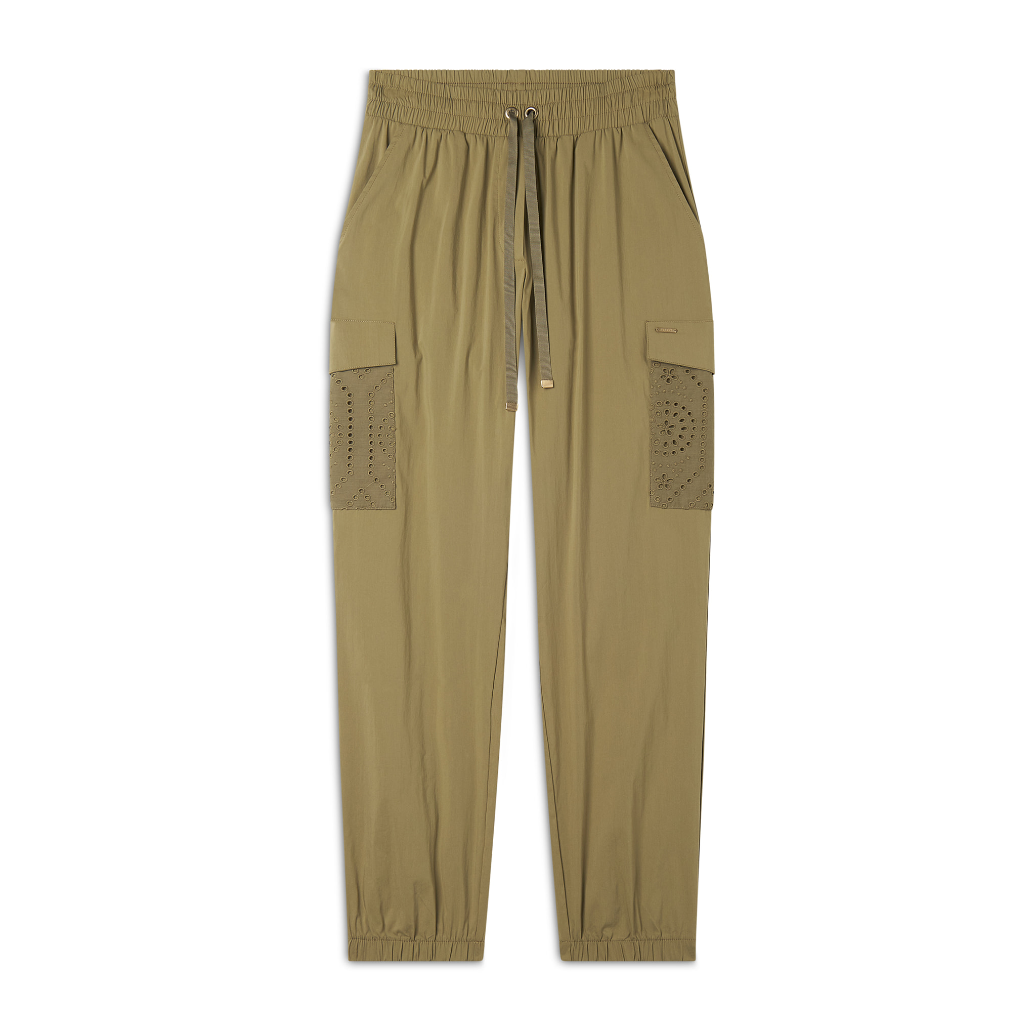 Pantaloni cargo in popeline con ricami Sangallo sulle tasche