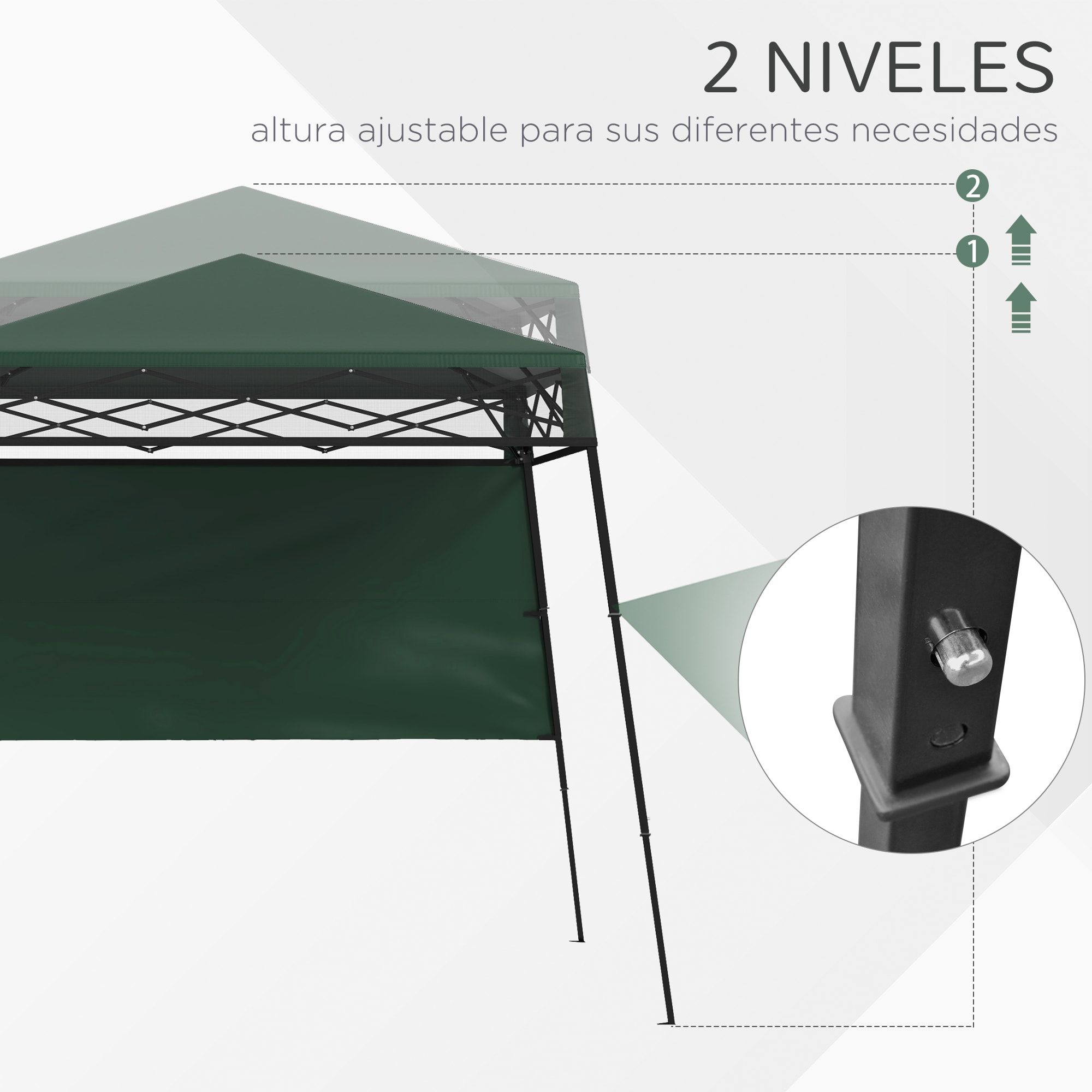 Carpa Plegable 220x220x200 cm Cenador Plegable con 1 Pared Lateral Bolsa de Transporte Impermeable y Protección UV50+ para Jardín Patio Verde