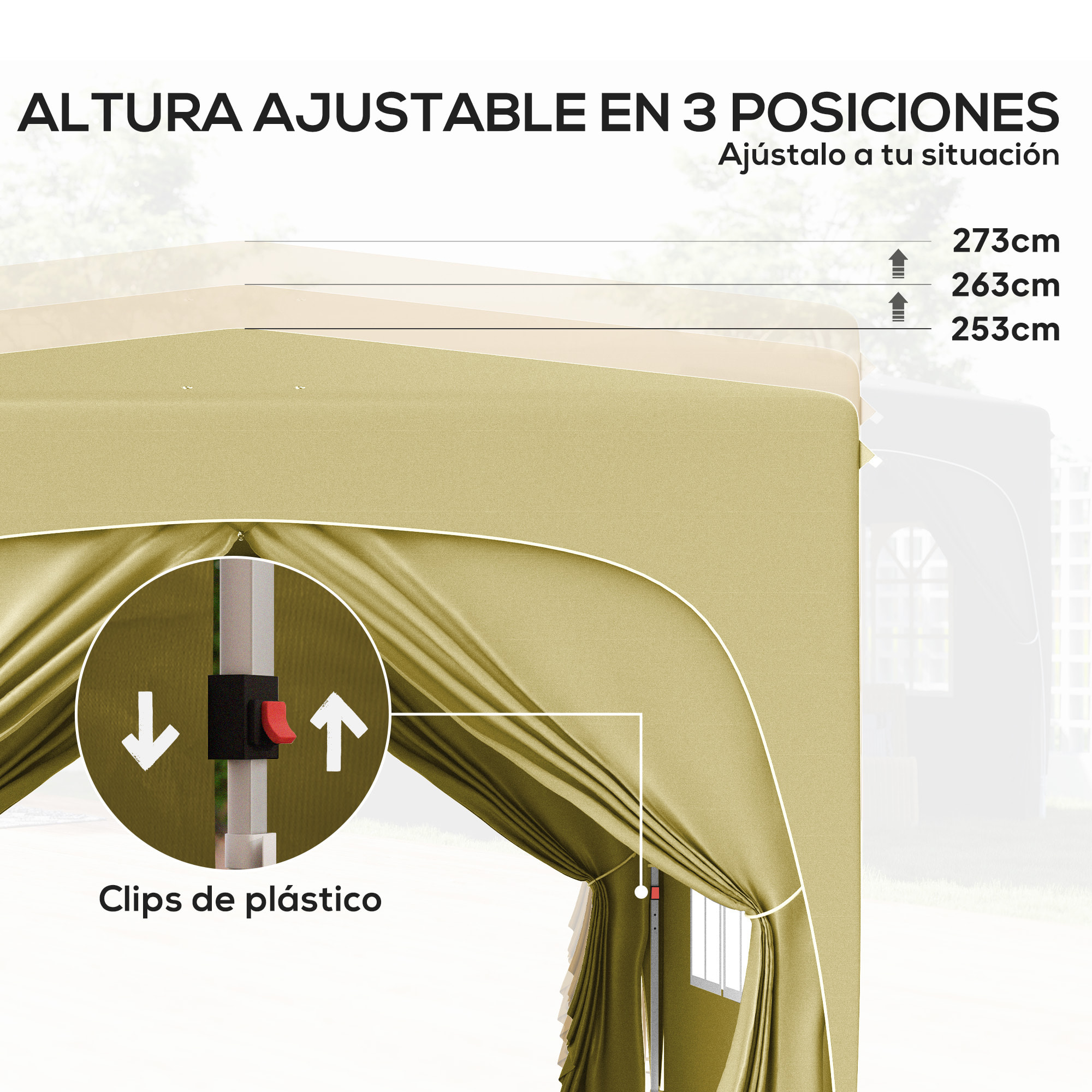 Carpa Plegable Gazabo 3x3 m con Paneles Laterales UPF50+ Cenador Pabellón de Jardín con Altura Ajustable y Bolsa de Transporte para Camping Fiestas Patio Terraza