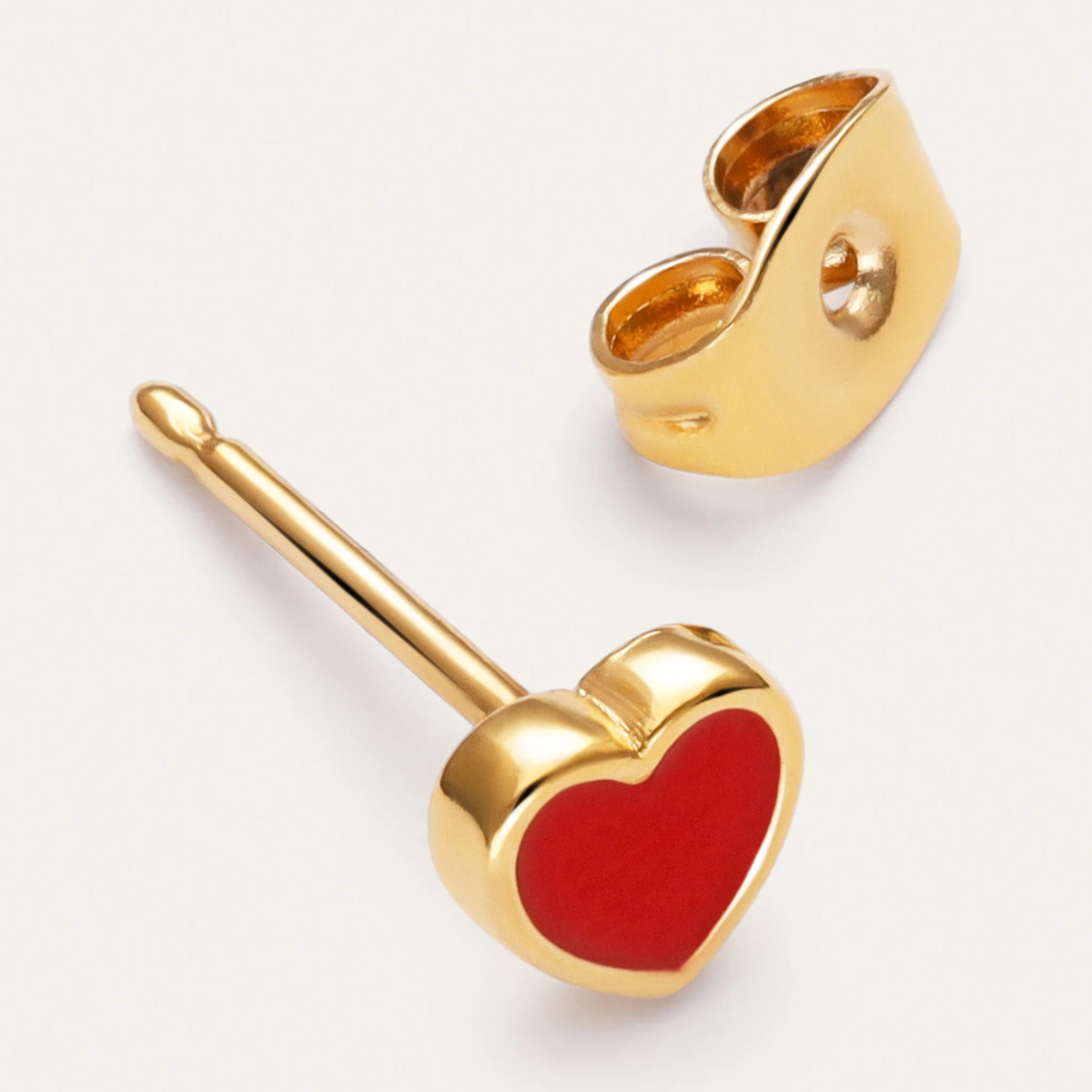 Orecchino Heart Red Enamel Placcato Oro