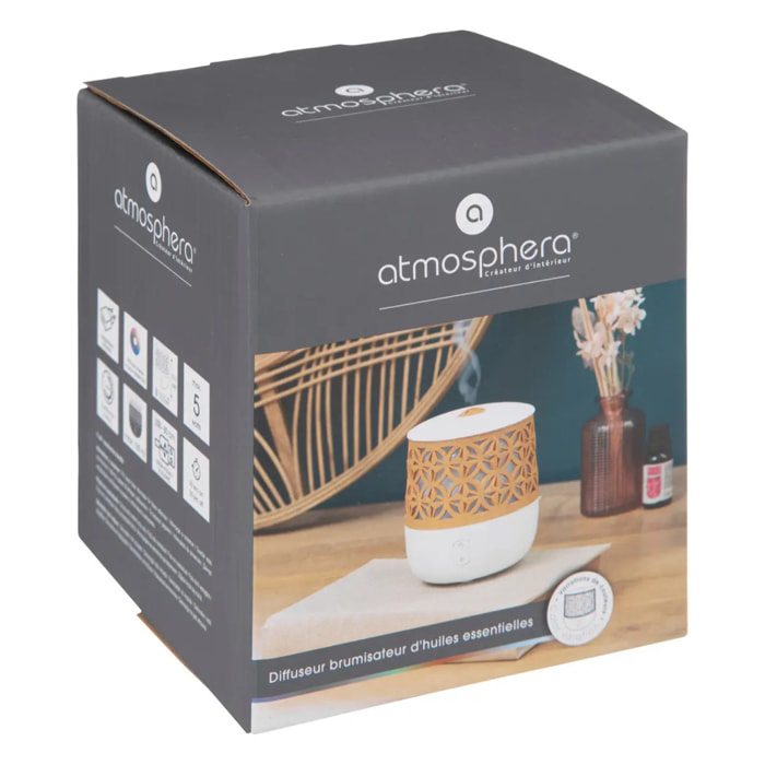 Diffuseur d'huiles essentielles blanc et bois 100ml