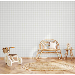 Papier peint vichy beige lin blanc discret