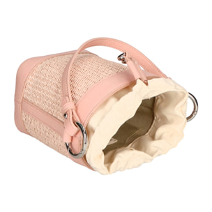Borsa a secchiello da donna - Modello Alyssa - Pelle & Paglia - 13.0 x 16.0 x 10.0 cm