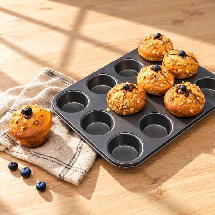 Plaque à 12 muffins en acier carbone AMANDINE
