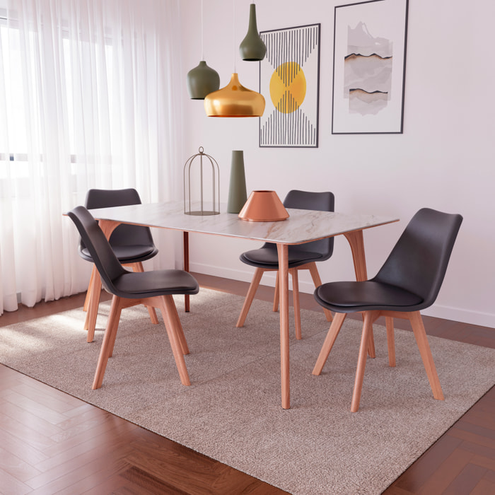 Set Di 4 Sedie Per Sala Da Pranzo Ufficio Con Gambe Faggio Legno Massello Massiccio Stile Nordico Scandinavo Seduta Imbottita Soggiorno Sala Nero