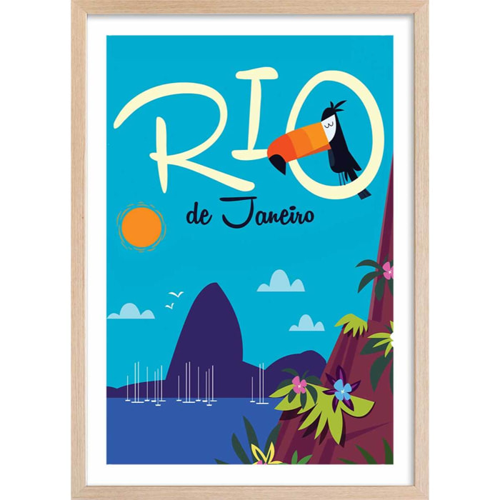 Affiche Toucan à Rio De Janeiro Affiche + cadre en bois - Chêne