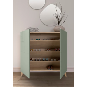 Zapatero Bergen melamina roble claro puertas verde patas roble cl 87x90x27cm