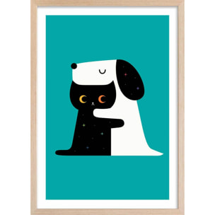 Affiche enfant calin ami ennemi  Affiche + cadre en bois - Chêne