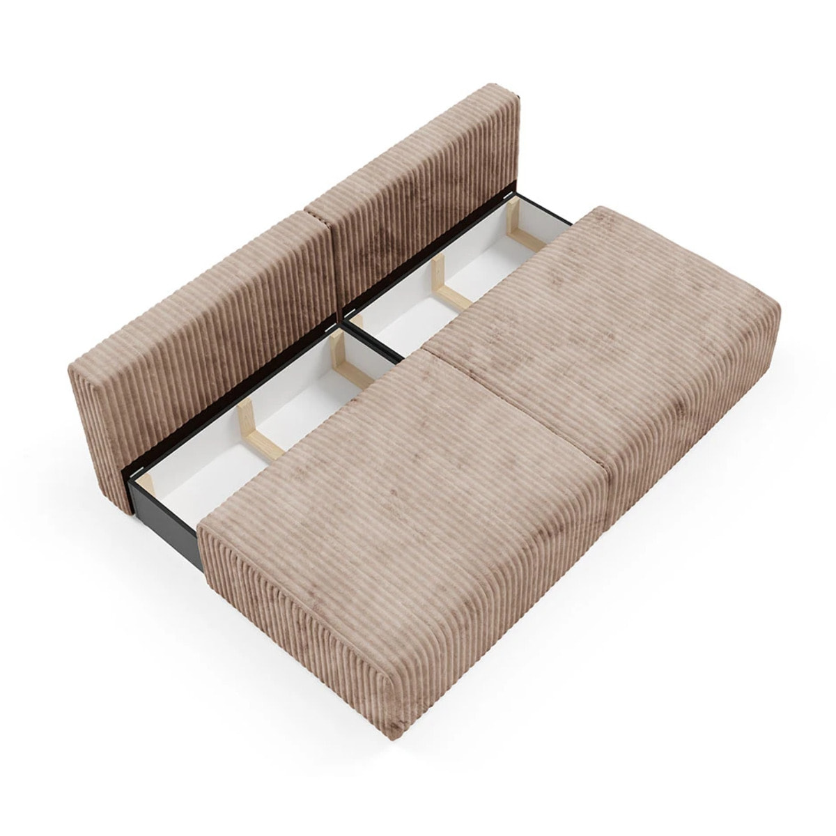 ELIOR - Canapé 3 places convertible en velours côtelé taupe