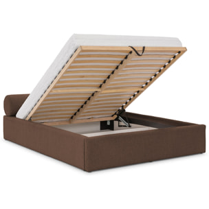 Billy - lit coffre - 180x200 cm - en tissu texturé - sommier inclus - Marron
