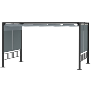 Pergola rétractable 3,9L x 2,9l x 2,2H m structure alu. acier époxy noir double toile polyester haute densité gris