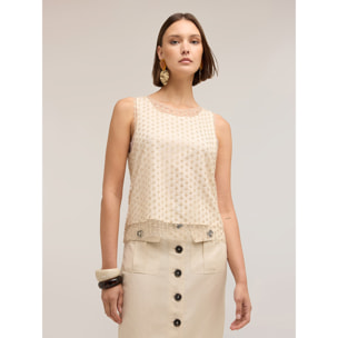 Motivi - Top de tul bordado - Beige