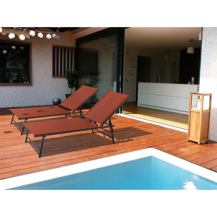 Lot de 2 bains de soleil en métal "Sublima" - 180 x 54 x 104 cm - Terracotta