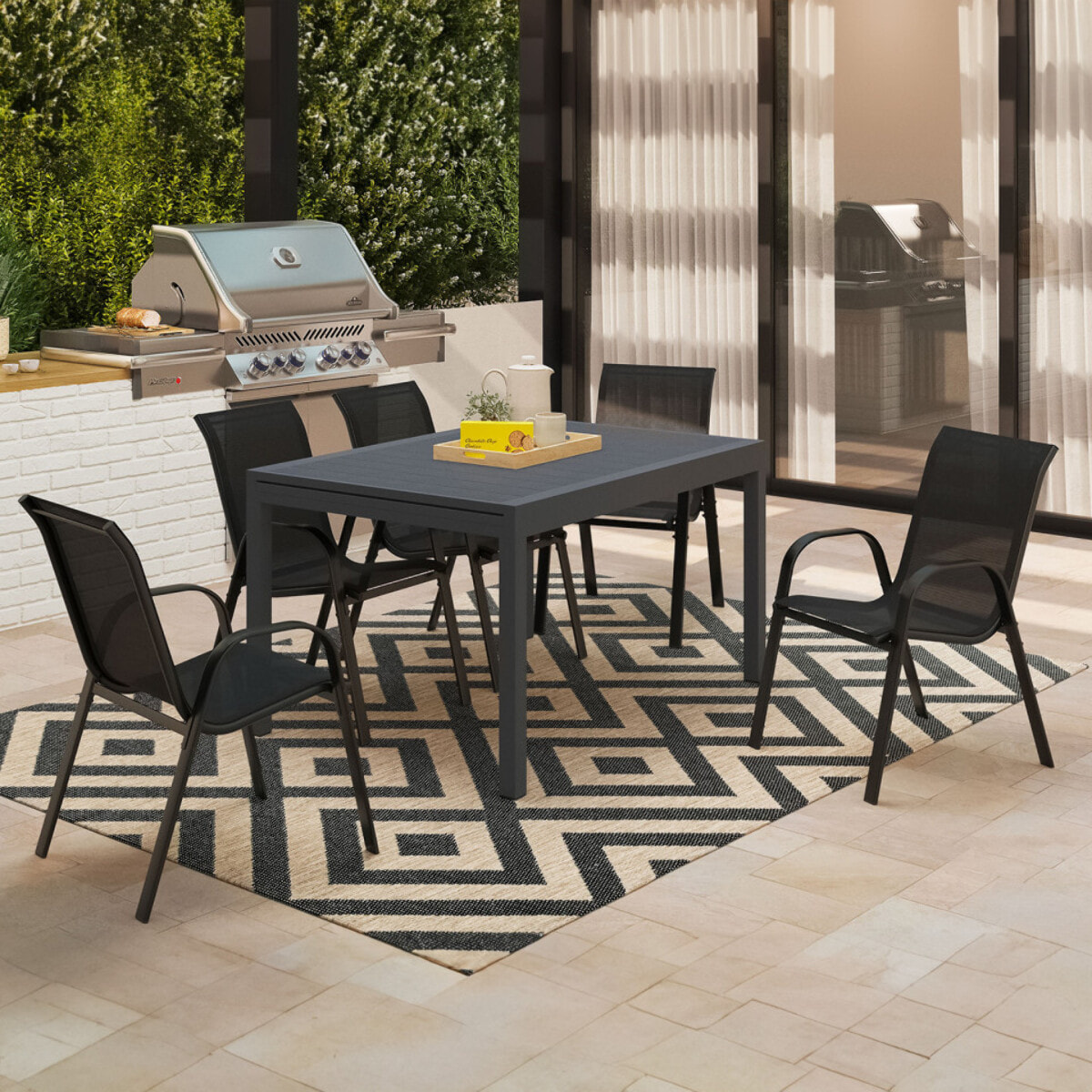Table de jardin extensible 135-270cm polywood gris