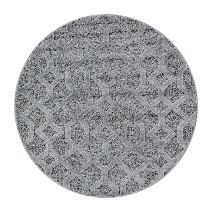 PISA - Tapis de salon rond à motif aztèque gris - PIS4702GRI