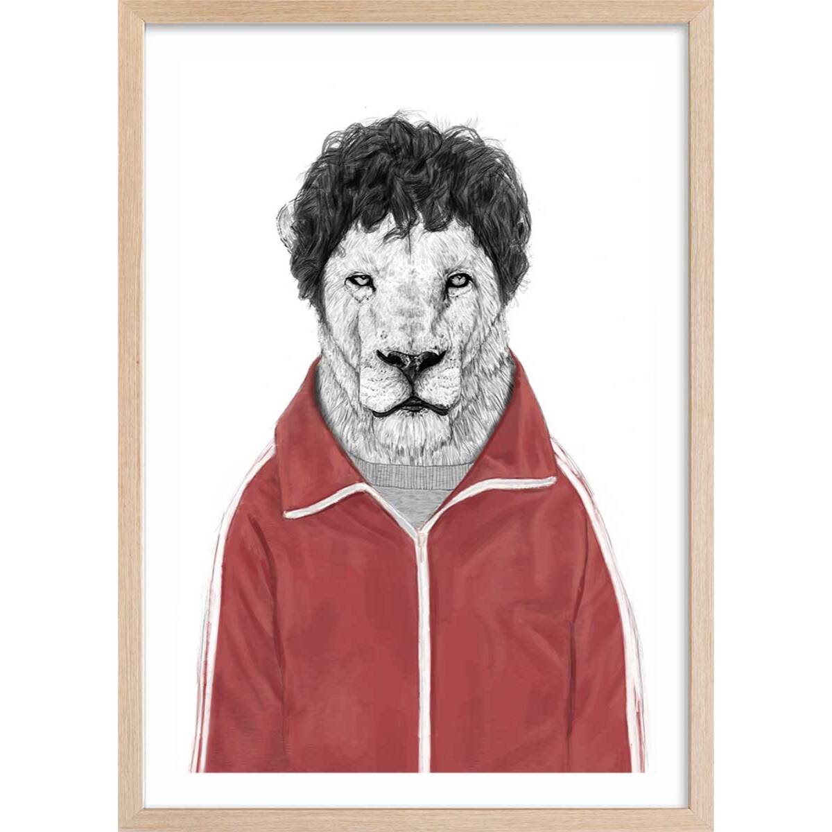 Affiche enfant lion  Affiche + cadre en bois - Chêne