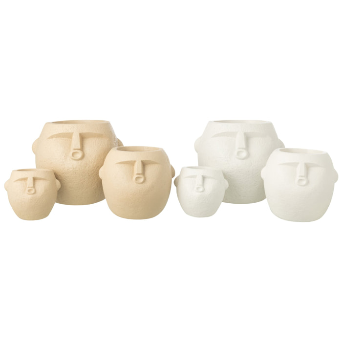 J-Line Cache-Pot - polyrésine - blanc/beige - large - 2 pièces