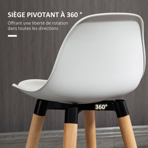 Tabourets de bar style scandinave - lot de 2 tabourets de bar avec repose-pieds - piètement bois de hêtre assise PU blanc