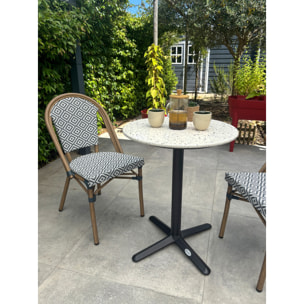 BISTRO - Ensemble repas de jardin 2 places en acier et plateau terrazzo - bleu