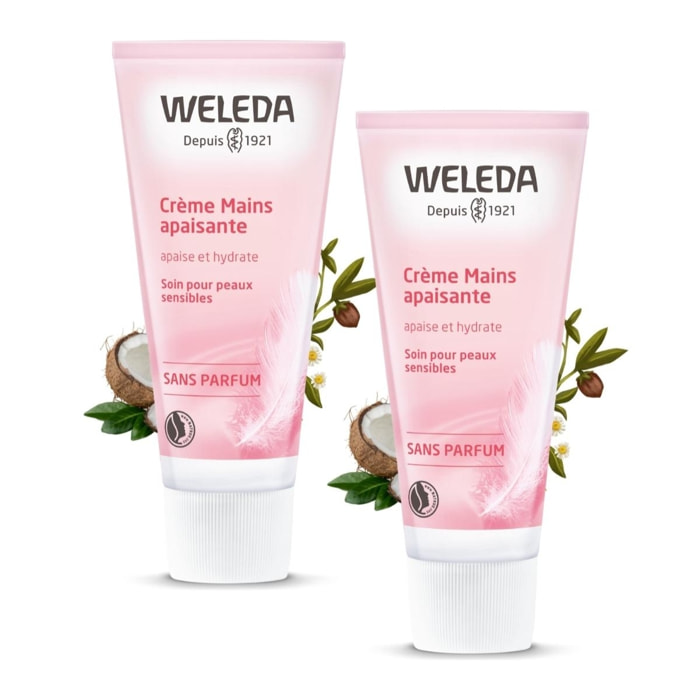 WELEDA - Duo Crème Mains Apaisante -  Peaux sensibles - Apaise et hydrate - Vegan* - Certifié Natrue**- Tube 50 ml  x 2
