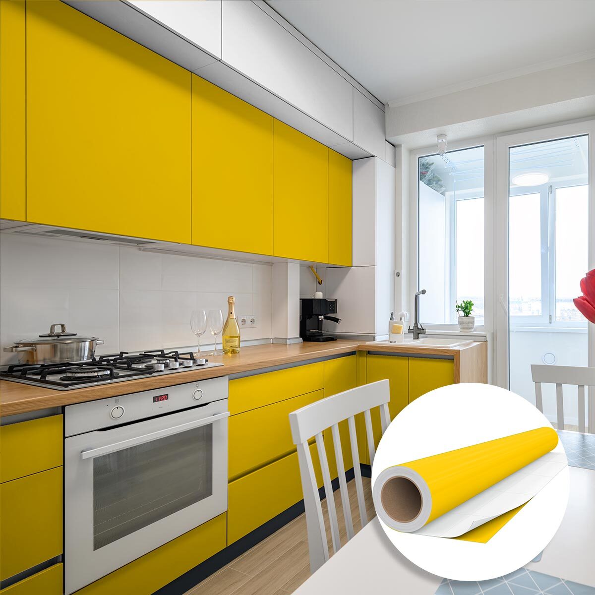 Rouleau adhésif décoratif Vinyle au Mètre - Jaune moutarde - Sticker Lavable Imperméable Mur Cuisine Meubles