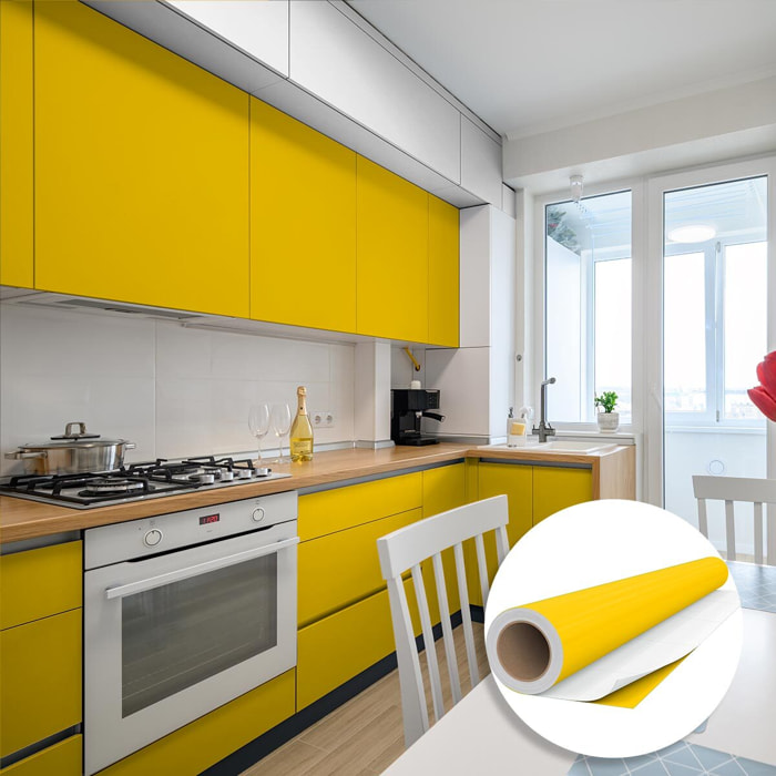 Rouleau adhésif décoratif Vinyle au Mètre - Jaune moutarde - Sticker Lavable Imperméable Mur Cuisine Meubles