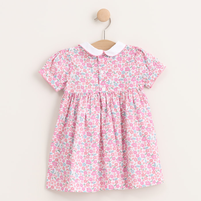 Vestido - 100% algodón - punto smock - rosa