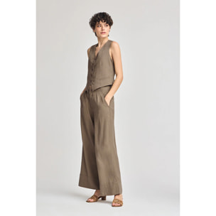 Pantaloni Deia color tortora in cotone e lino con particolari Polo Club
