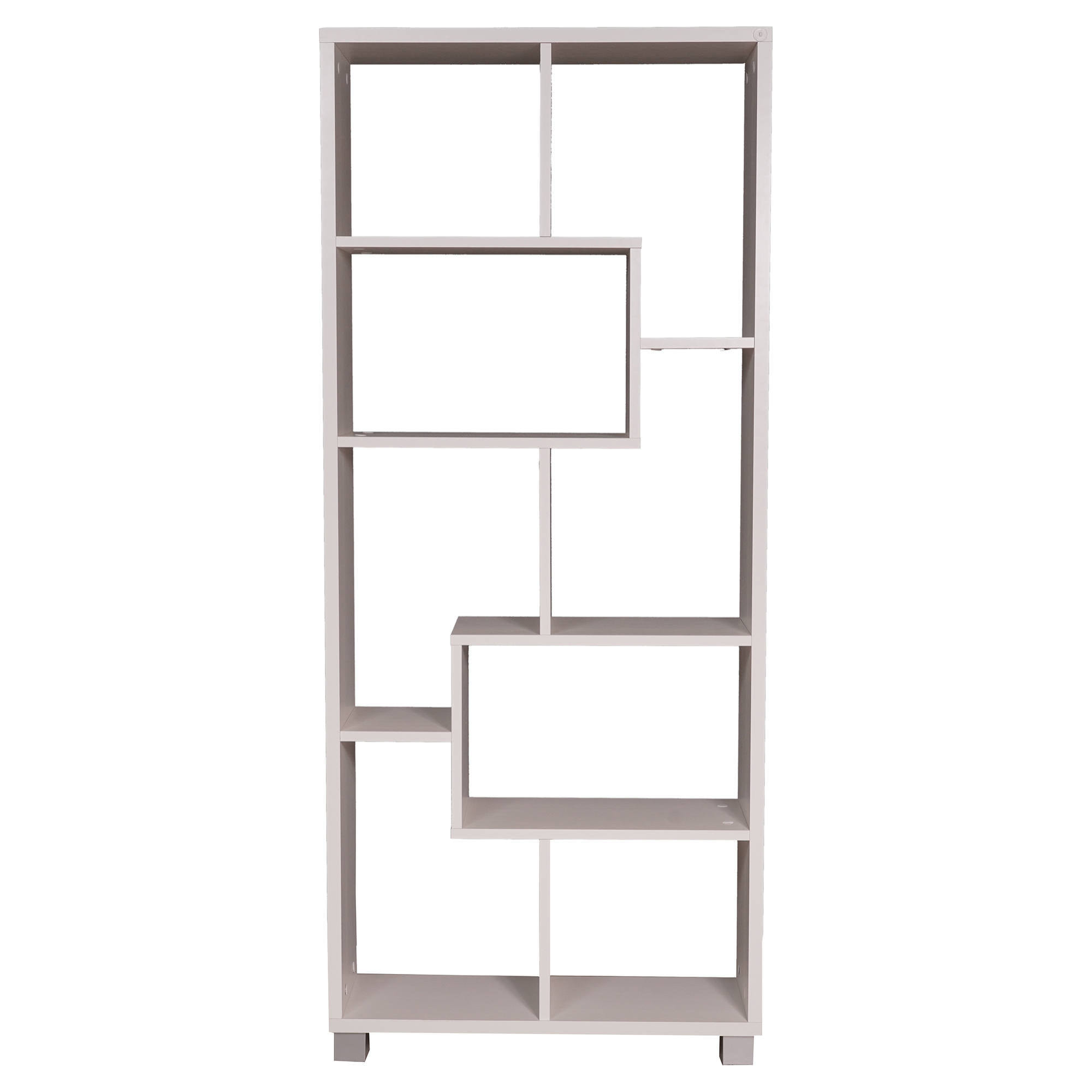 Libreria zig zag a 8 ripiani, Scaffale posizionabile verticalmente e orizzontalmente, Libreria portaoggetti da ufficio, cm 69x30h160, colore Bianco