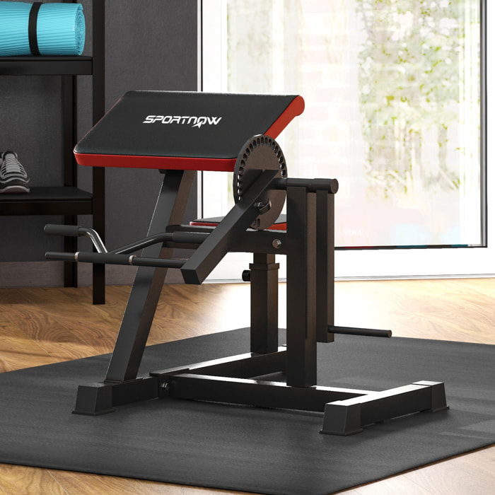 Banc à biceps preacher curl assise réglable 5 niveaux charge max. 120 Kg acier noir rouge