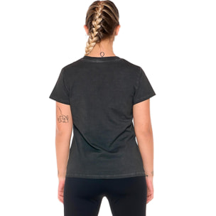 T-shirt a manica corta da donna old wash "Black Ring"