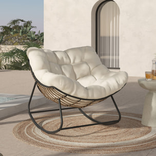 Fauteuil de jardin à bascule Lois rotin et coussin écru