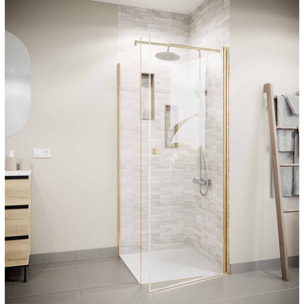Retour pour Porte de Douche 80x195cm Verre Trempe 8mm Anticalcaire - Alu Or Brosse - GOLD ELEMENTARY