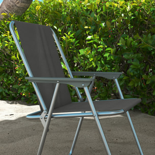 Lot de 4 chaises pliantes de jardin chaises de camping plage avec accoudoirs tissu Oxford gris