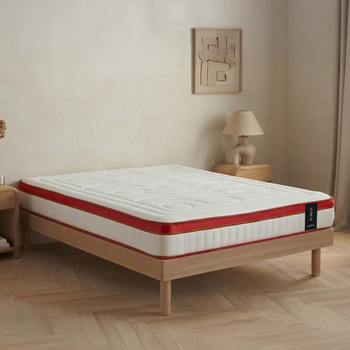Ensemble Matelas Suprême & Sommier Kit Bois, Mémoire de Forme & Mousse Haute Densité, 24 cm, Soutien Ferme, Aération Optimale