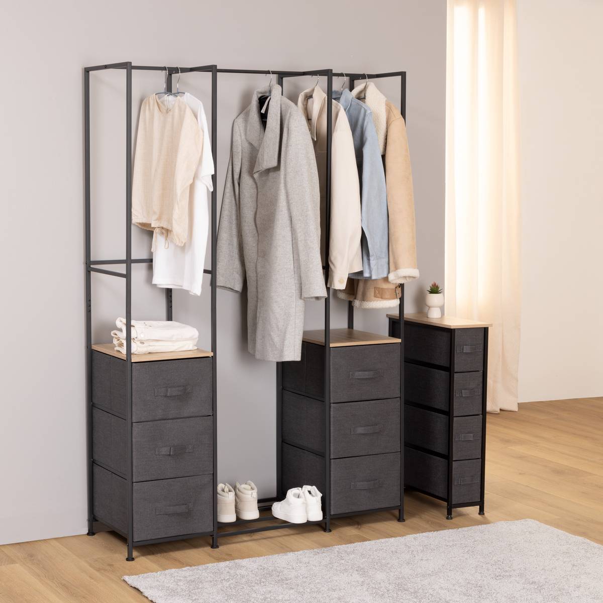 Penderie Tissa 2 étagères 6 tiroirs