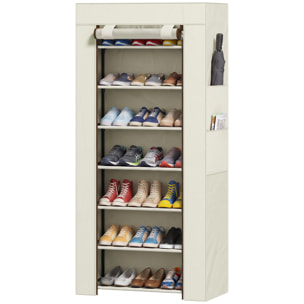 HOMCOM Zapatero de 7 Niveles, Zapatero Estrecho de Acero con Funda de Tela no Tejida, 2 Bolsillos Laterales, Estantería para 14-21 Pares de Zapatos, para Recibidor, Entrada, Pasillo, Beige